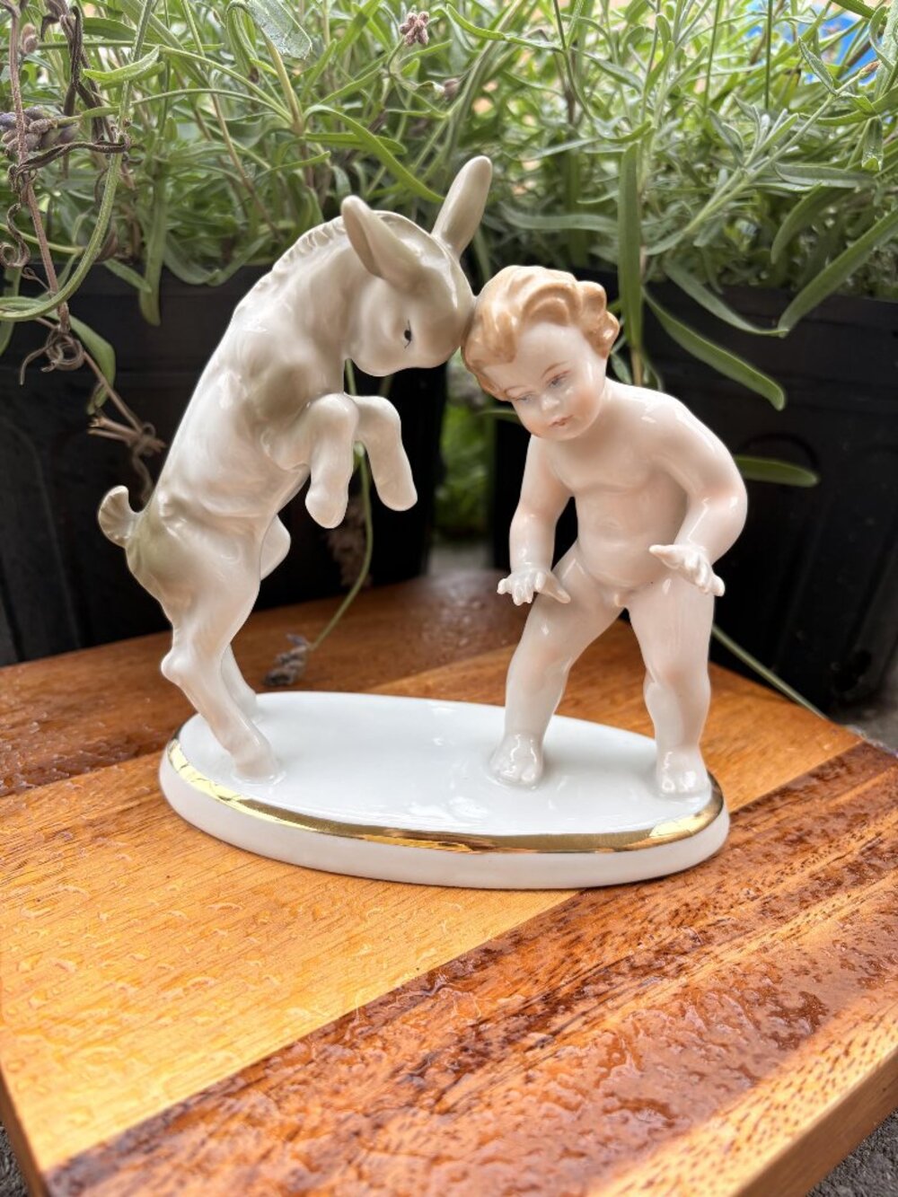 Vintage Gerold Co Tettau Bavaria Porcelain Boy & Goat Figurine 5956